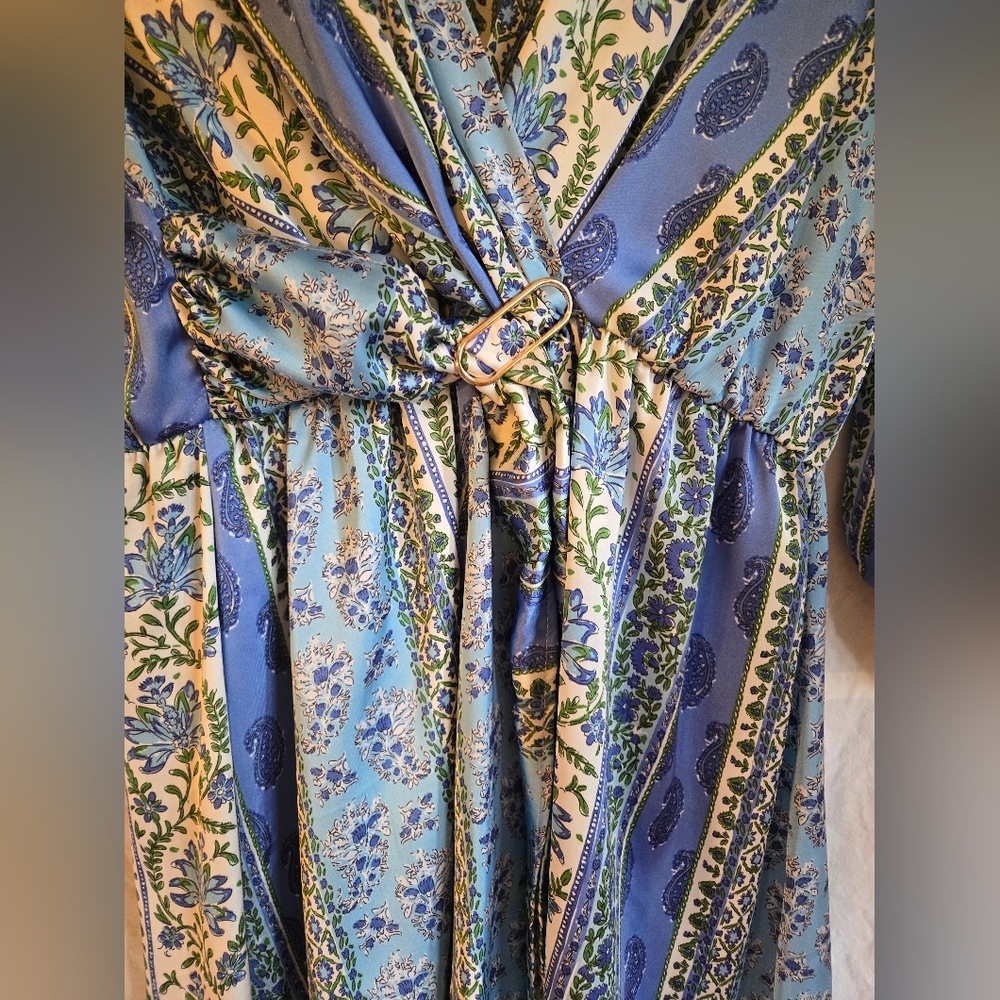 Zara Blue Paisley Patchwork Romper Size Large - image 3